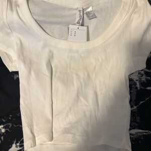 H&M White Ribbed Crop Top